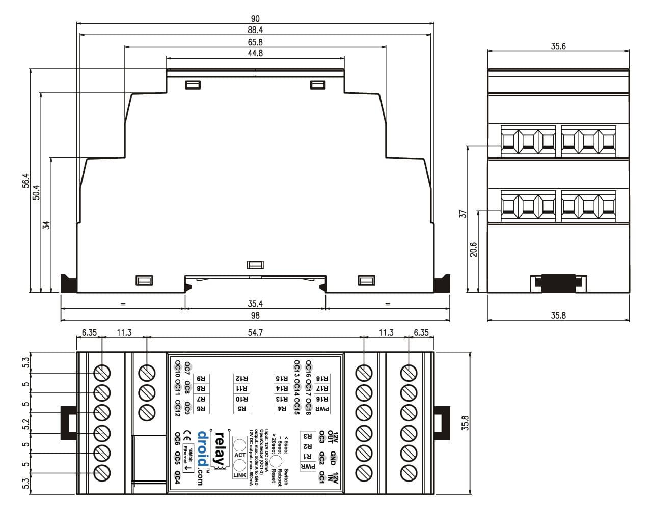 relaydroid dimensions